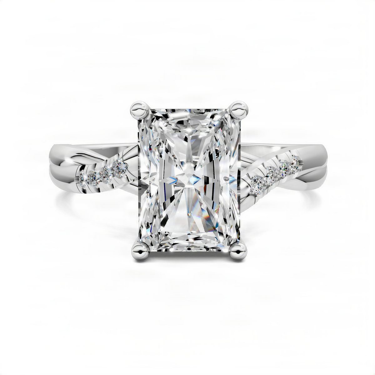 Opes radiant twisted pavé ring with rectangular center stone