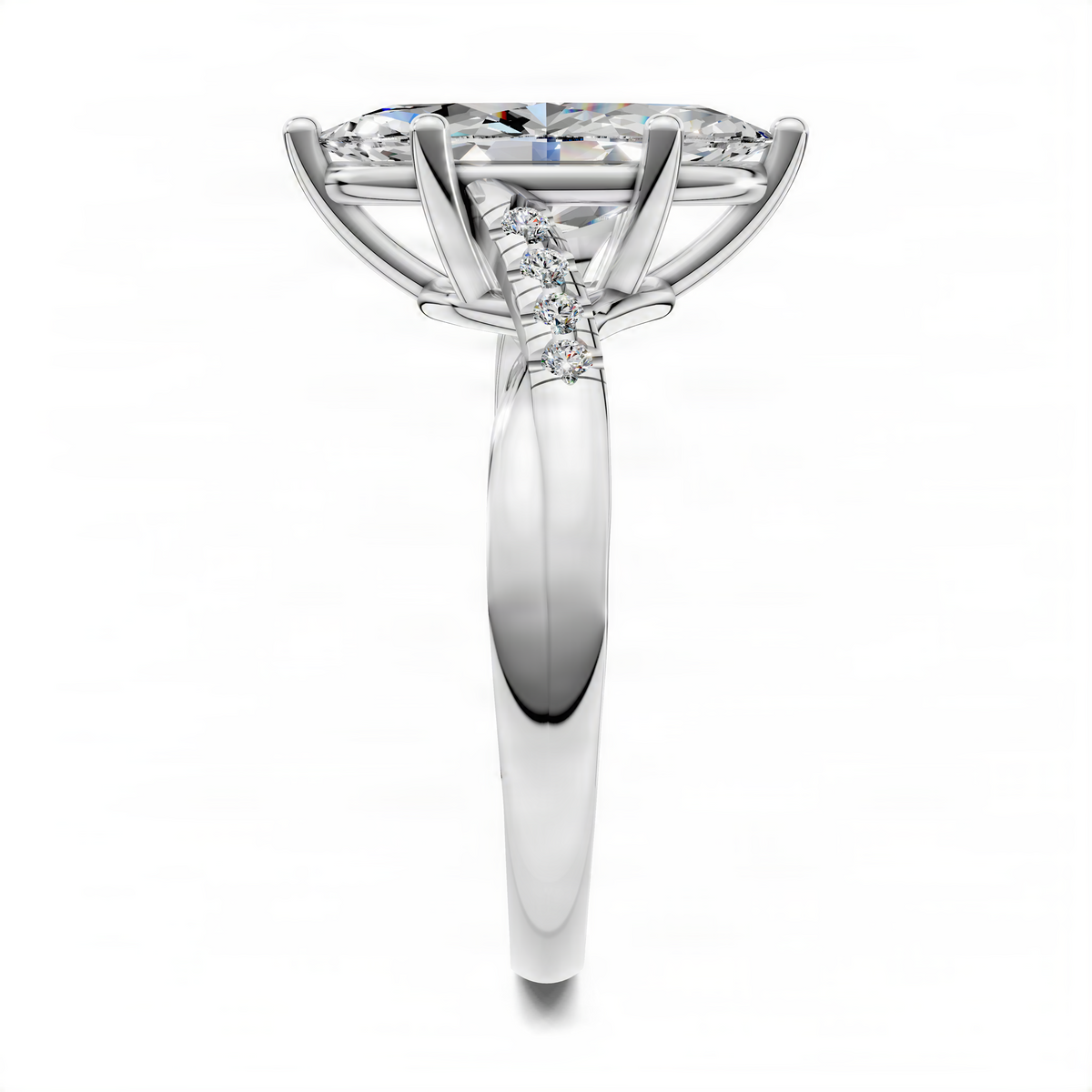 Opes marquise twisted pavé ring, side view with center stone