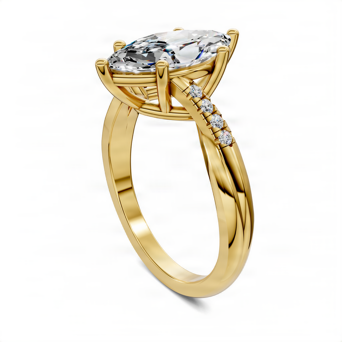Opes Marquise Twisted Pavé Ring in yellow gold with marquise center stone and pavé band
