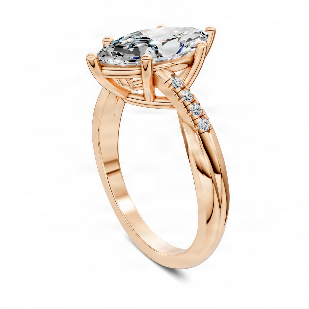 Opes marquise-cut pavé ring in yellow gold with twisted band
