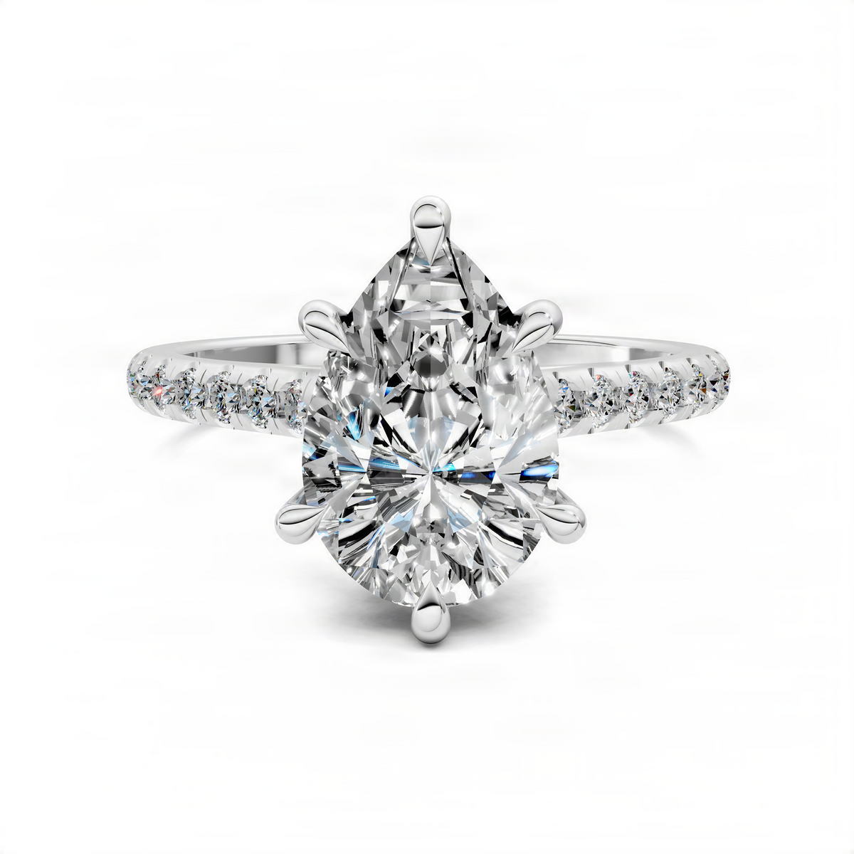 Opes pear-cut diamond ring with cathedral pavé band and large center stone