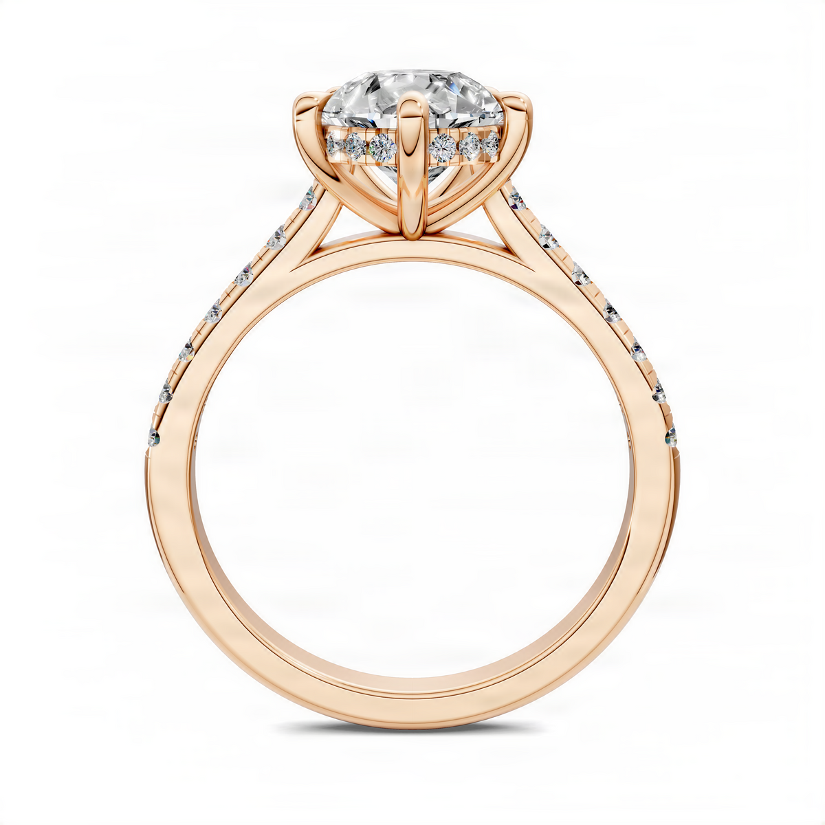 Opes pear hidden halo cathedral pavé ring in rose gold