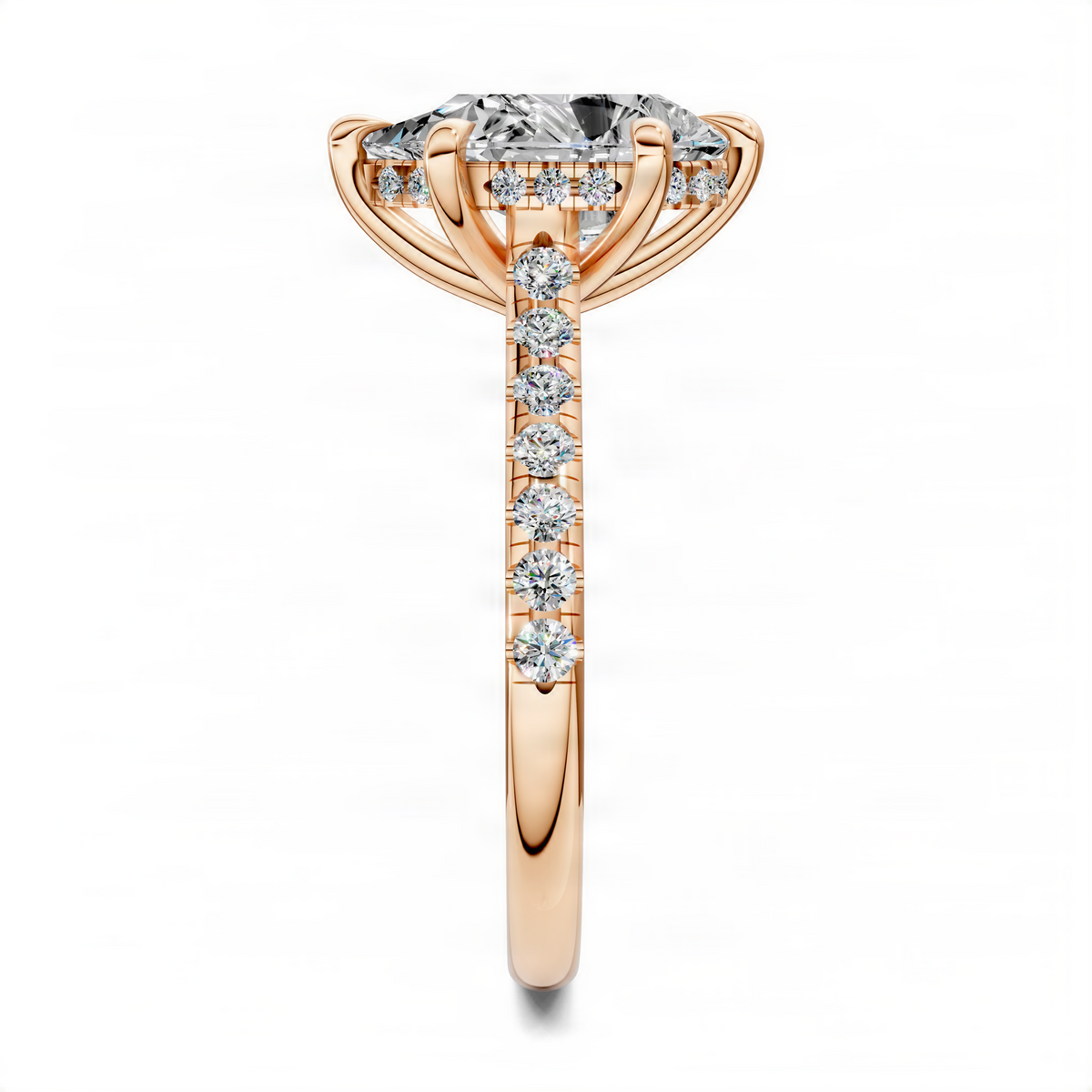 Opes pear-cut hidden halo cathedral pavé ring in gold