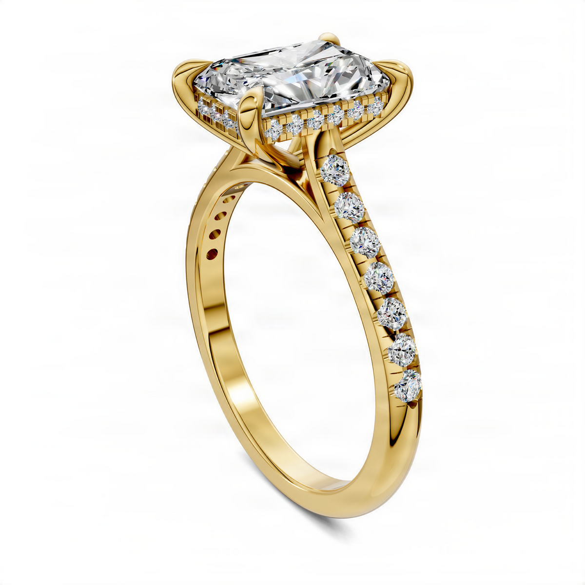 Opes yellow gold cathedral pavé ring with oval center stone and hidden halo