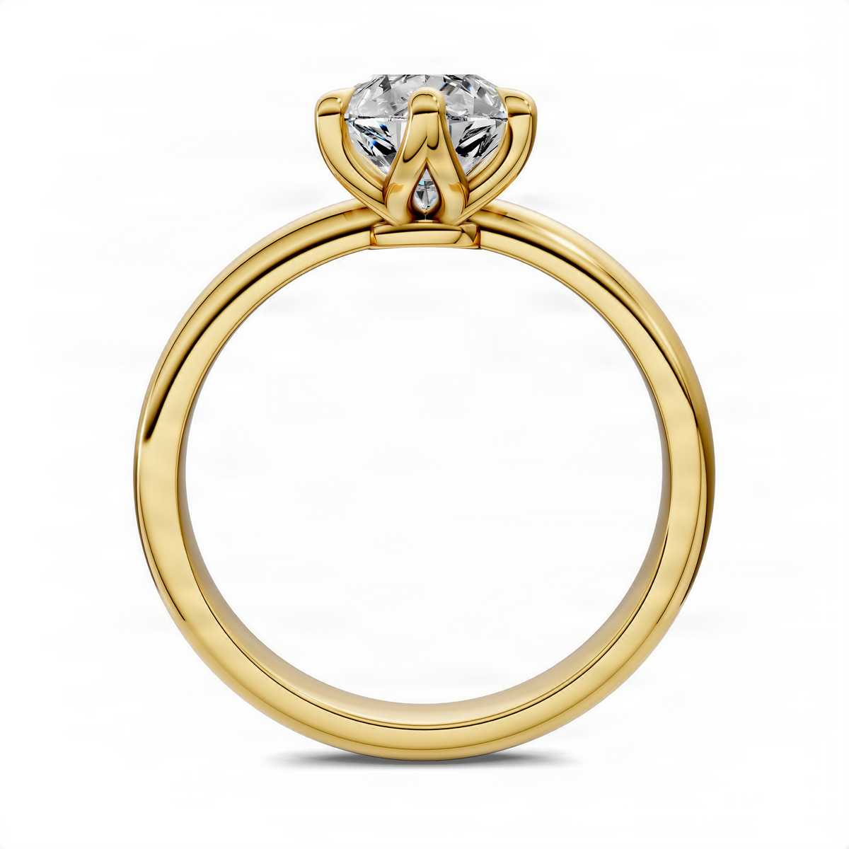 Yellow gold pear-shaped diamond ring with floral basket setting and smooth shank