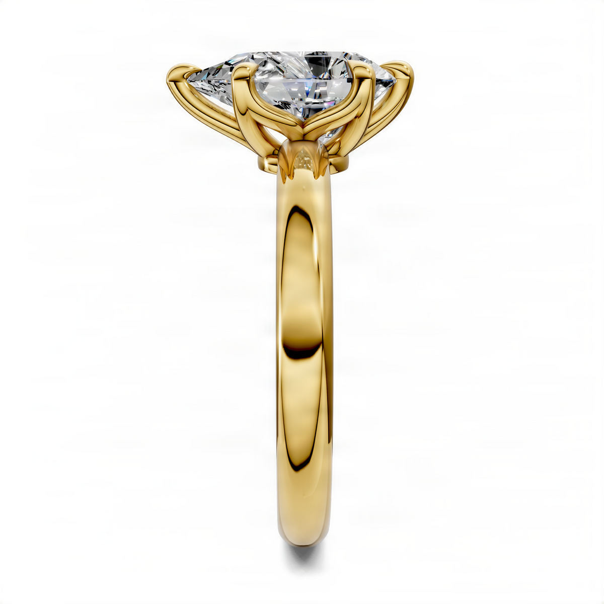 Yellow gold pear-shaped diamond ring with floral basket setting and slim band