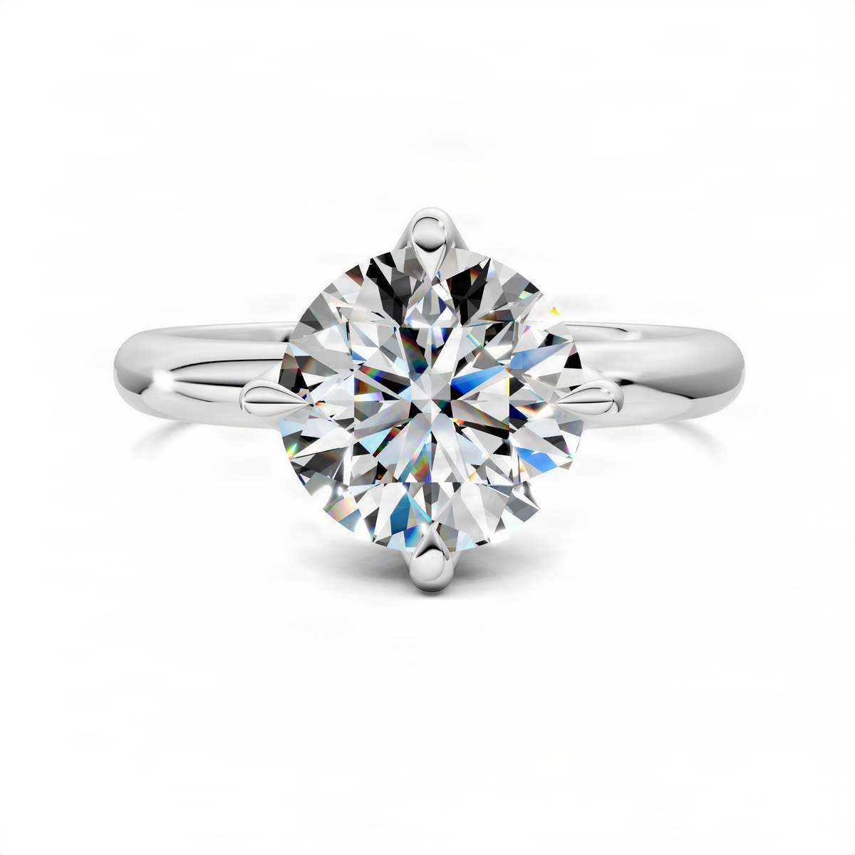 Silver-toned round diamond engagement ring with floral basket halo setting