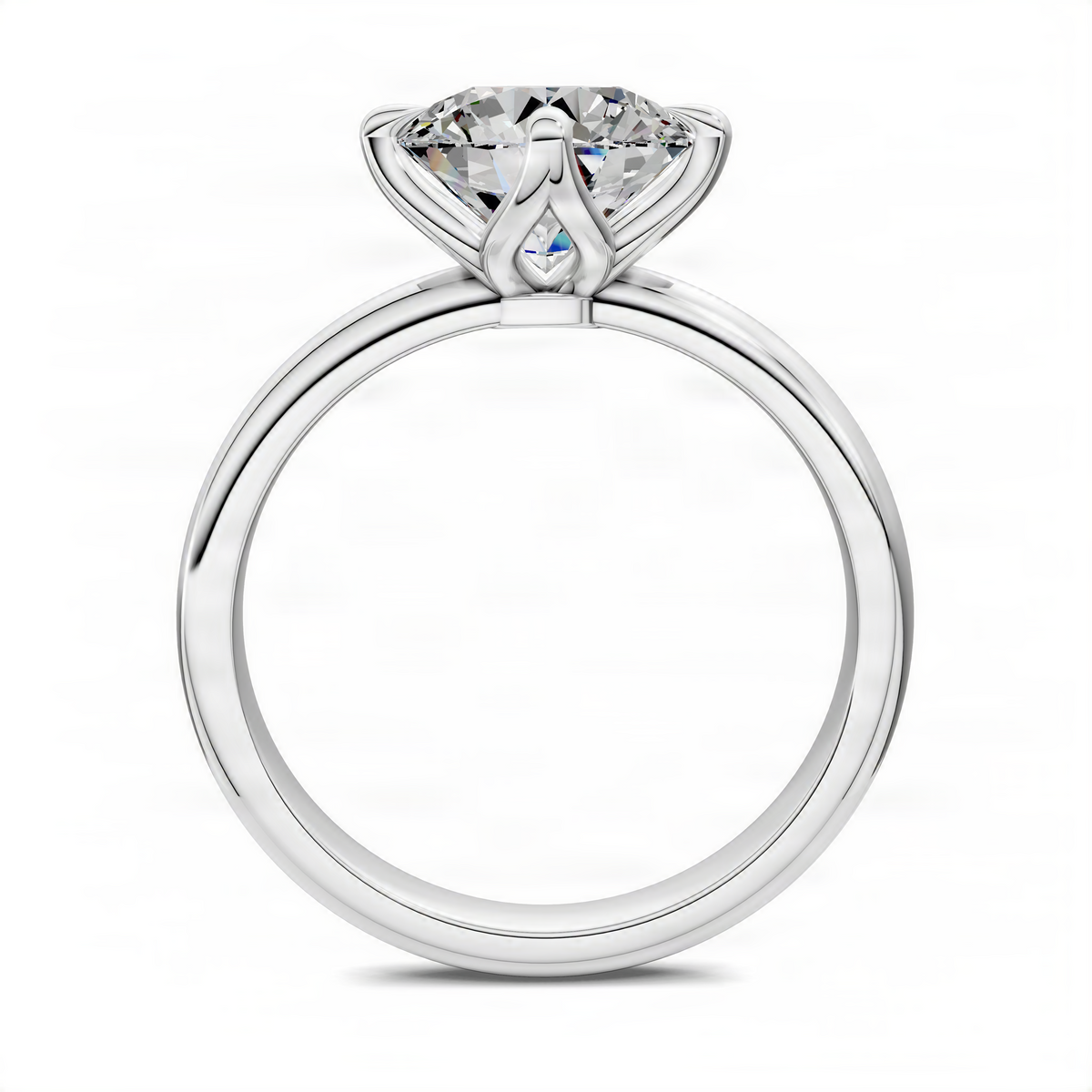 White gold round diamond engagement ring with floral basket halo setting