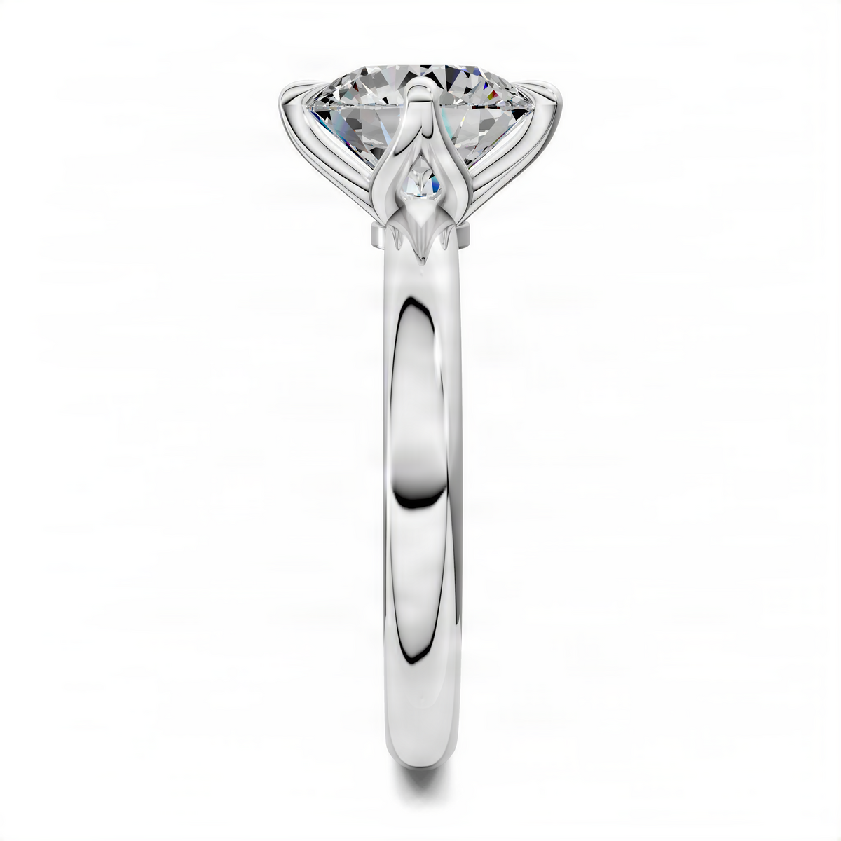 Platinum round diamond engagement ring with floral basket halo setting
