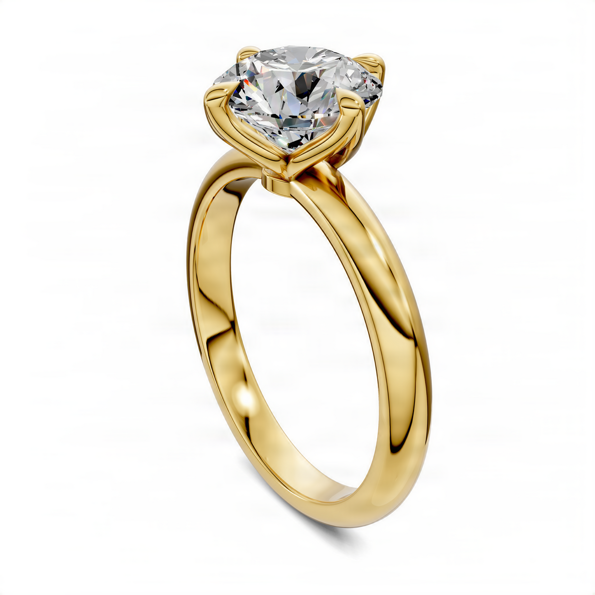 Yellow gold round diamond engagement ring with floral basket halo setting
