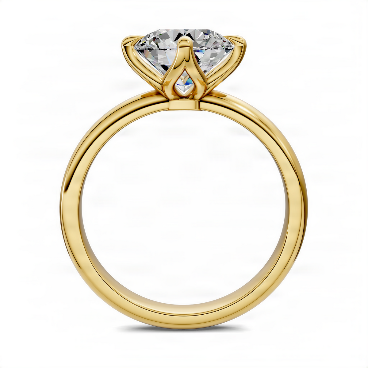 Yellow gold round diamond basket ring with prong-set center stone