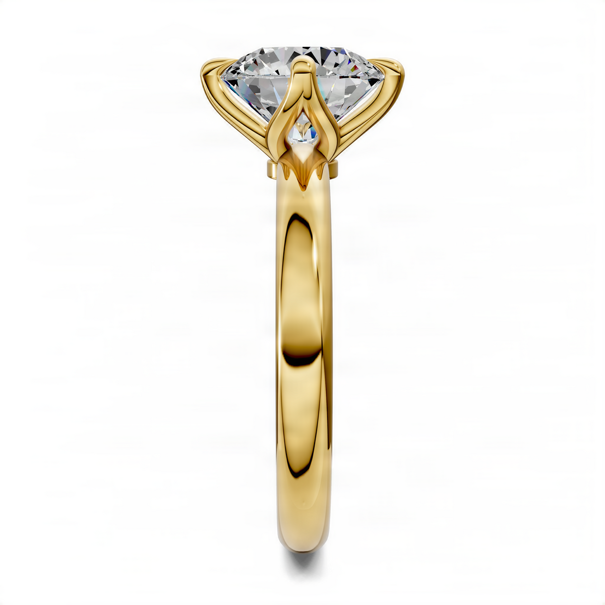 Yellow gold round diamond engagement ring with floral basket halo setting