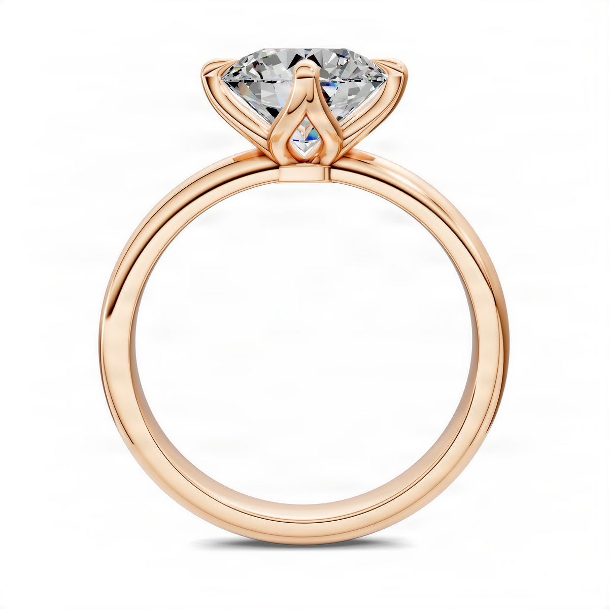 Rose gold round diamond engagement ring with floral basket halo setting