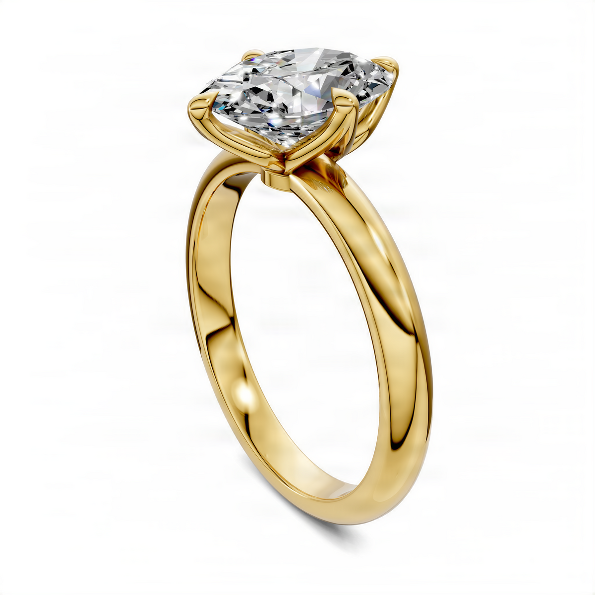Yellow gold oval diamond ring with floral basket setting and curved band