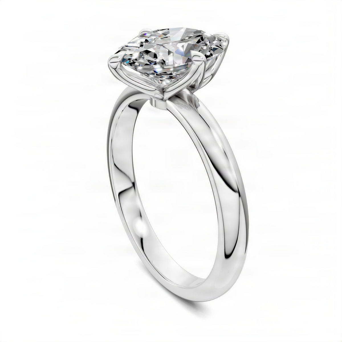 Silver-tone oval floral basket ring with oval center stone and V-shaped prongs