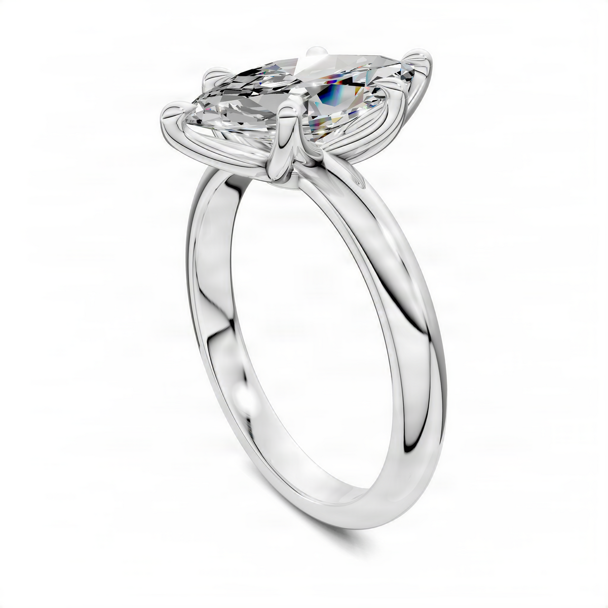 Silver-tone marquise floral basket ring with clear center gemstone