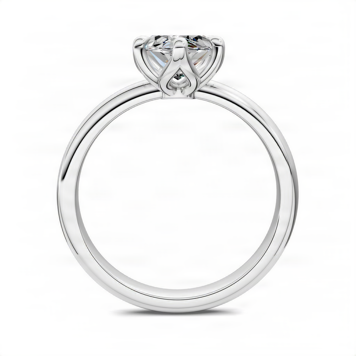 Marquise floral basket ring side view with clear center stone, silver-tone band