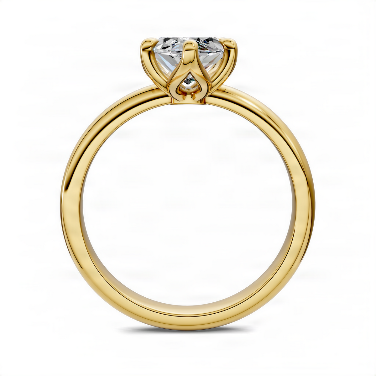 Marquise floral basket ring side view showing band and marquise stone, yellow gold tone