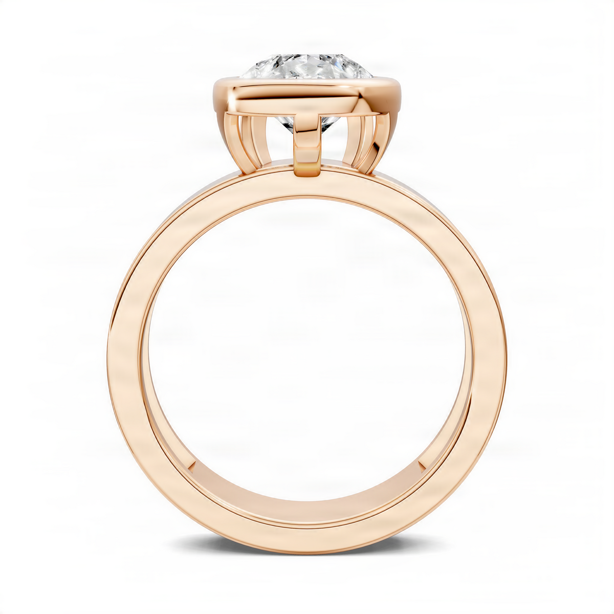 Rose gold pear-cut bezel solitaire ring with sculpted band and setting