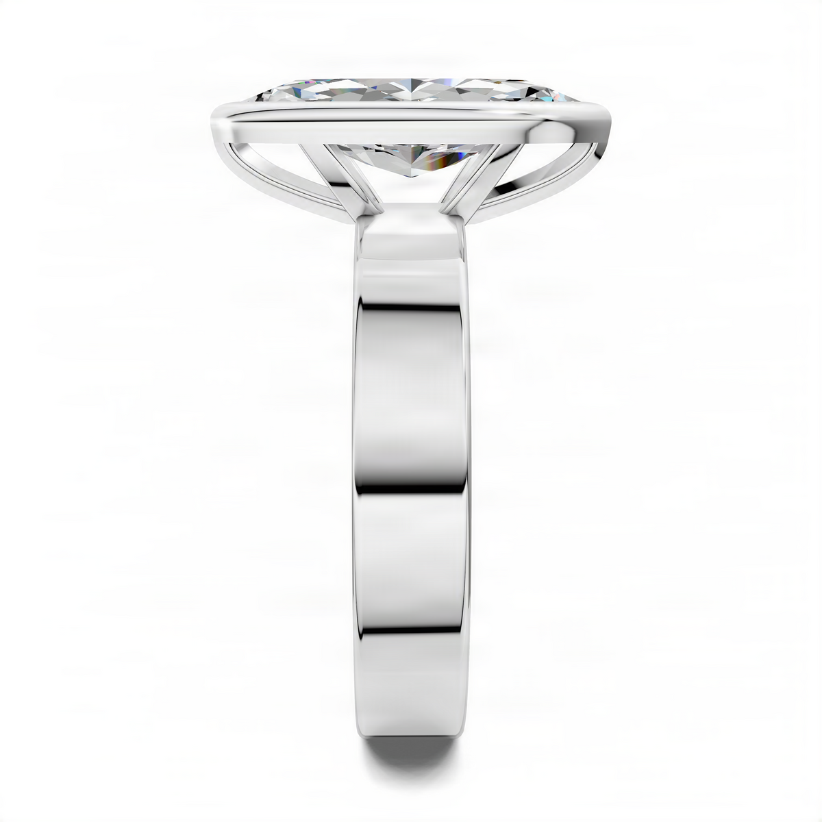 Opes marquise bezel solitaire ring, silver-toned band with marquise center stone