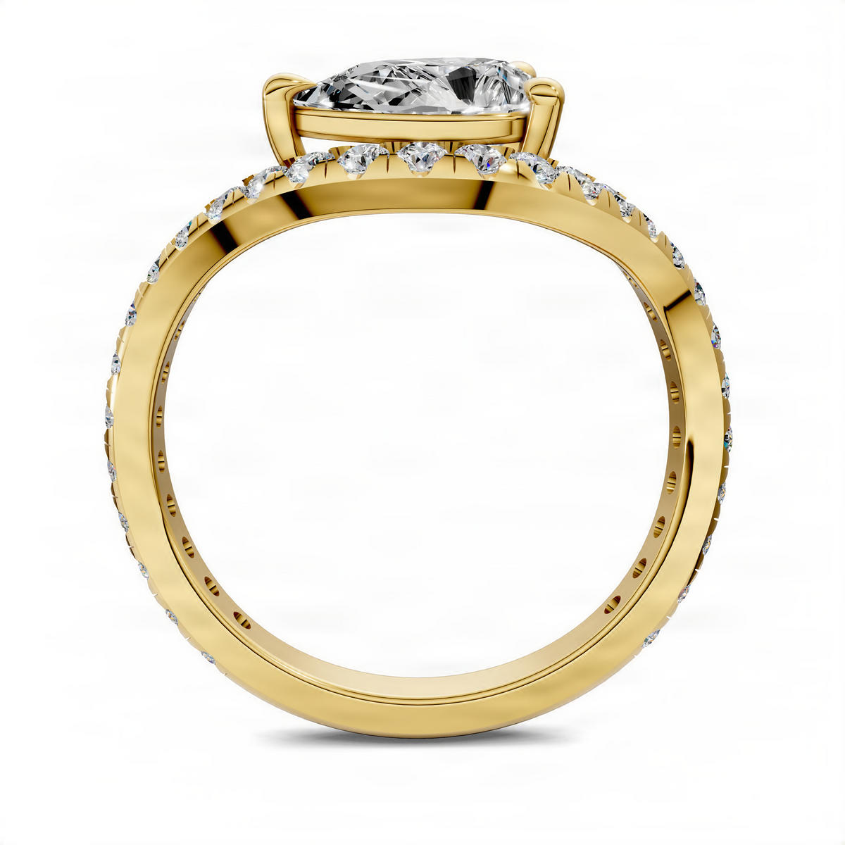 Opes pear east-west pavé ring in yellow gold, side view