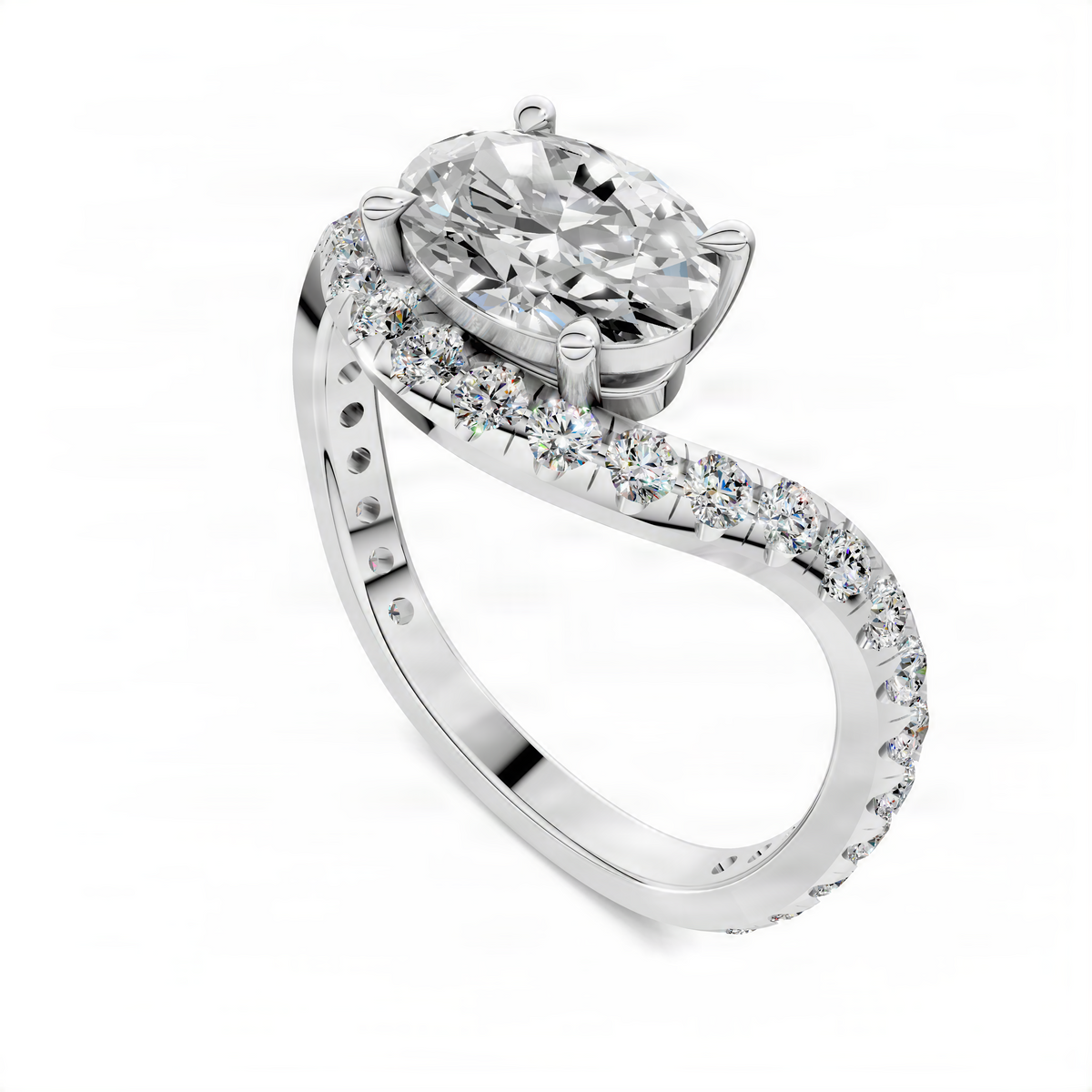 Opes oval east-west pavé ring in white metal with oval center stone