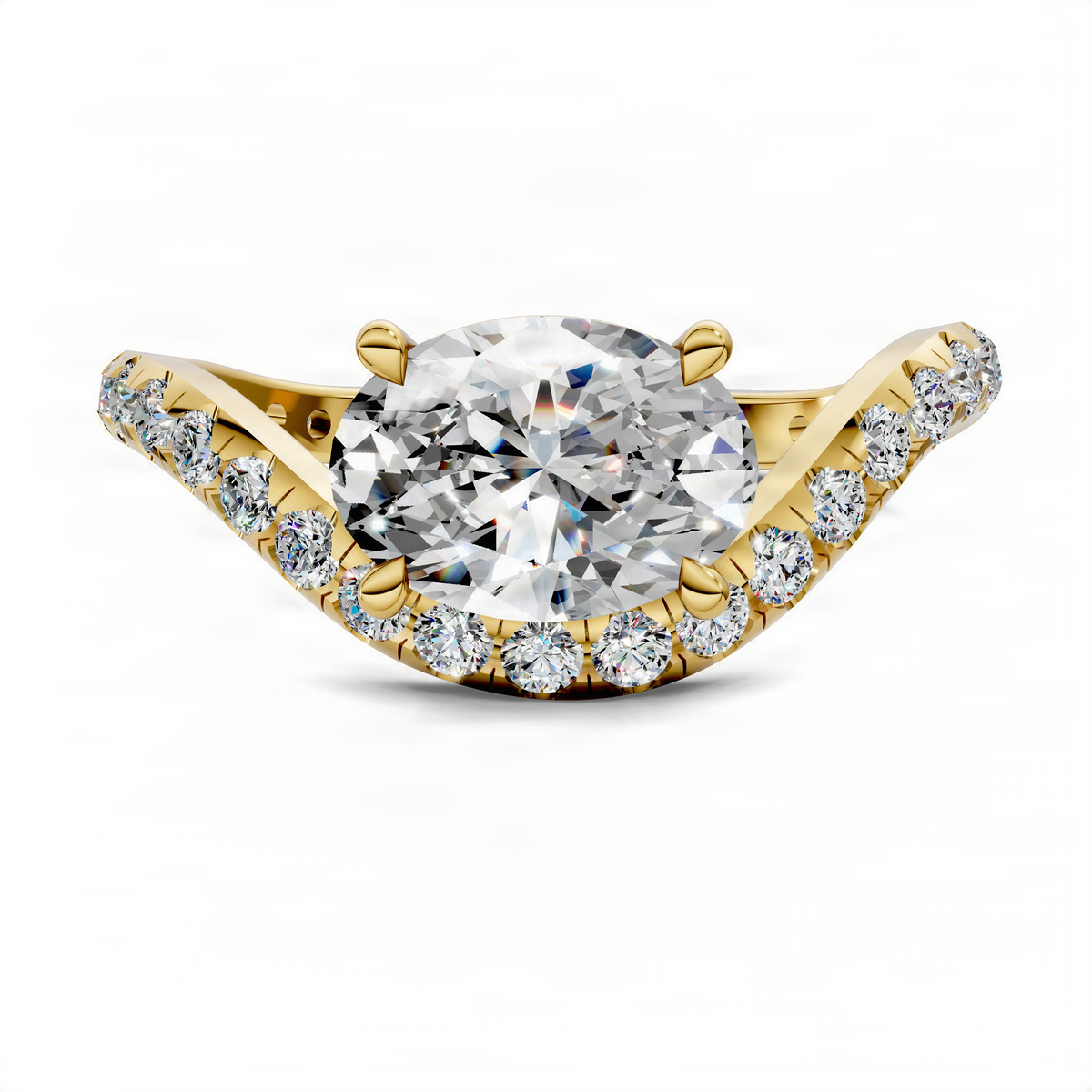 Opes oval east-west pavé ring with round side stones in yellow gold