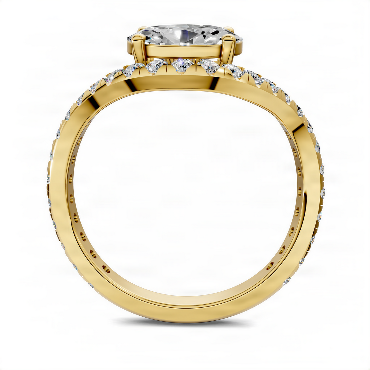 Opes oval east-west pavé ring in yellow gold with oval center stone