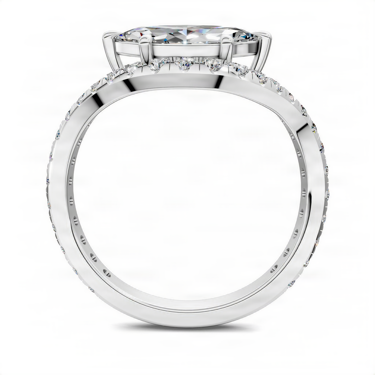 Marquise east-west pavé ring with marquise-cut center stone and pavé band