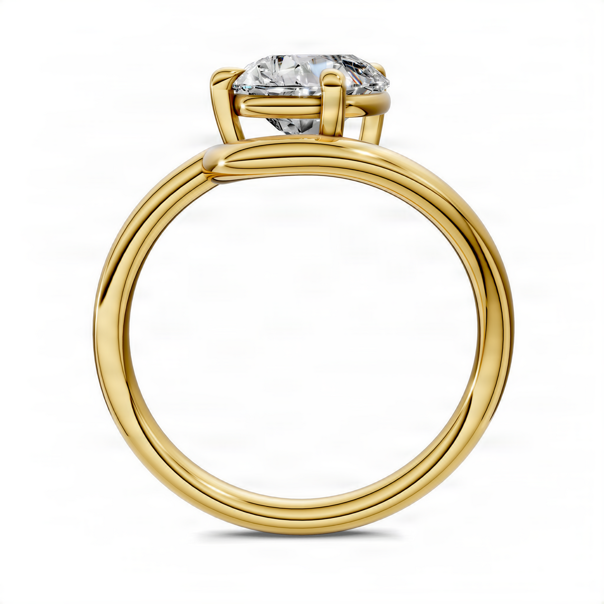 Yellow gold solitaire ring with round center diamond, smooth domed band profile