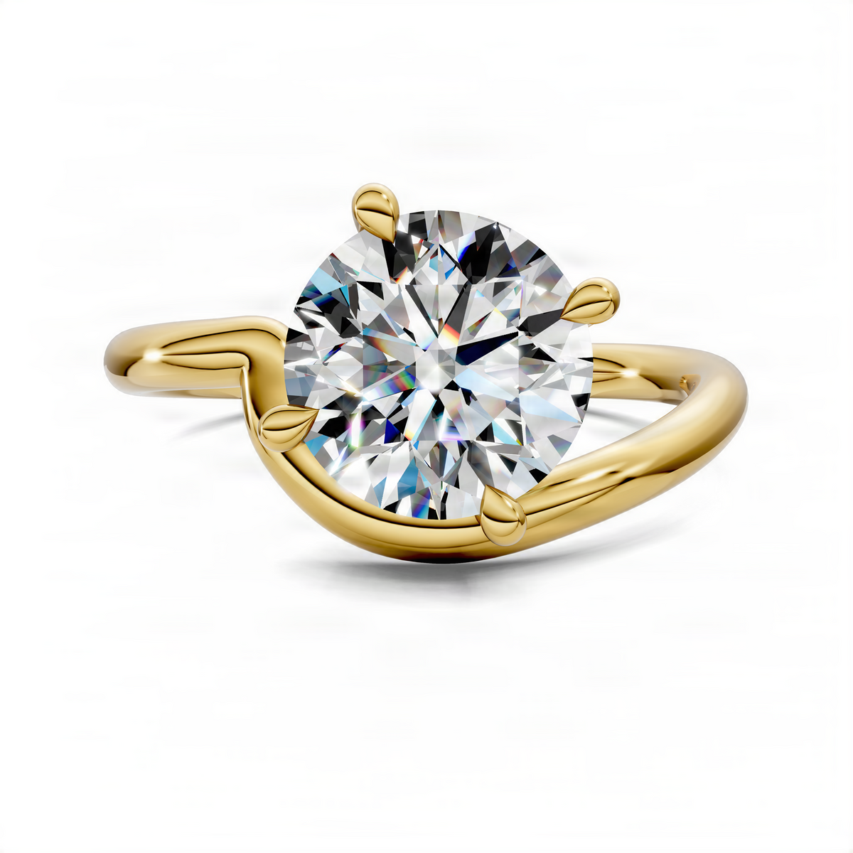 Yellow gold round solitaire engagement ring with prong-set clear center stone