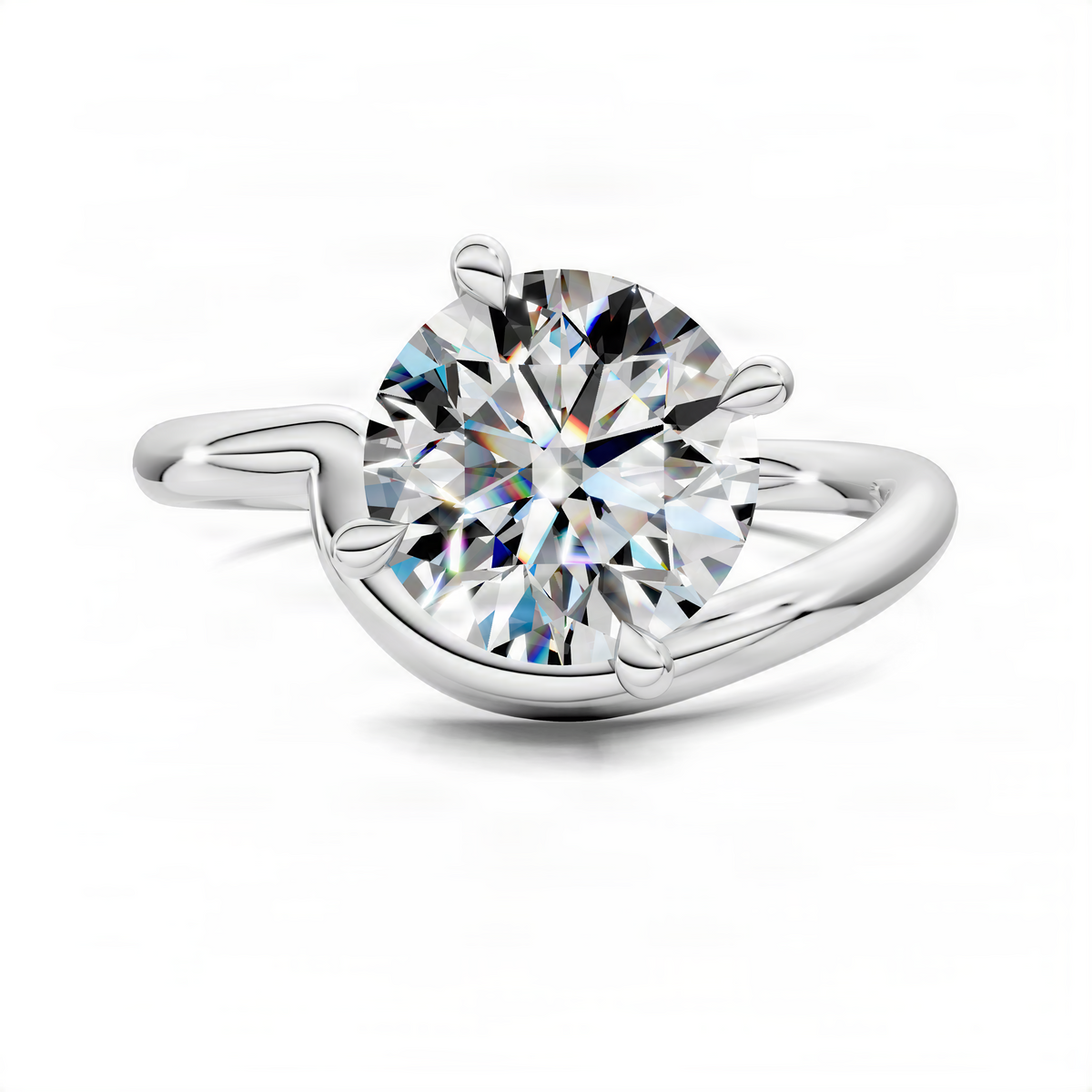 White gold round solitaire engagement ring with prong-set clear center stone