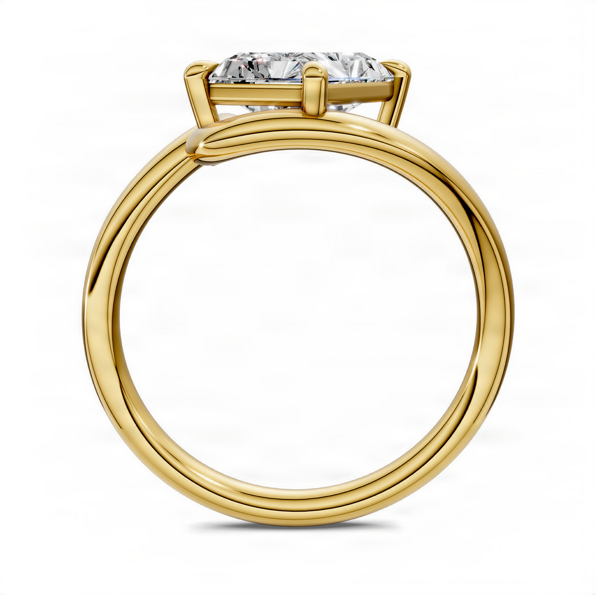 14K yellow gold solitaire ring with rectangular center stone in four-prong setting