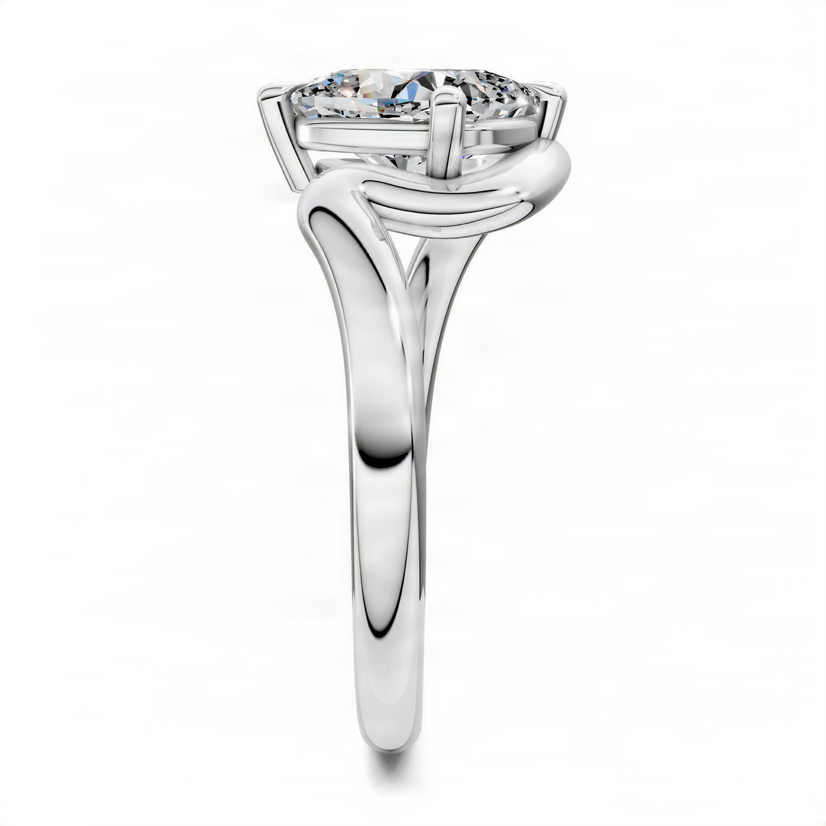 Platinum-style solitaire ring with round center stone in four-prong setting
