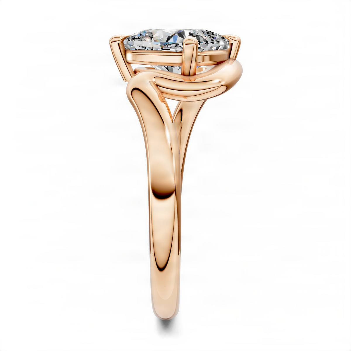 Rose gold solitaire ring with round center stone in four-prong setting