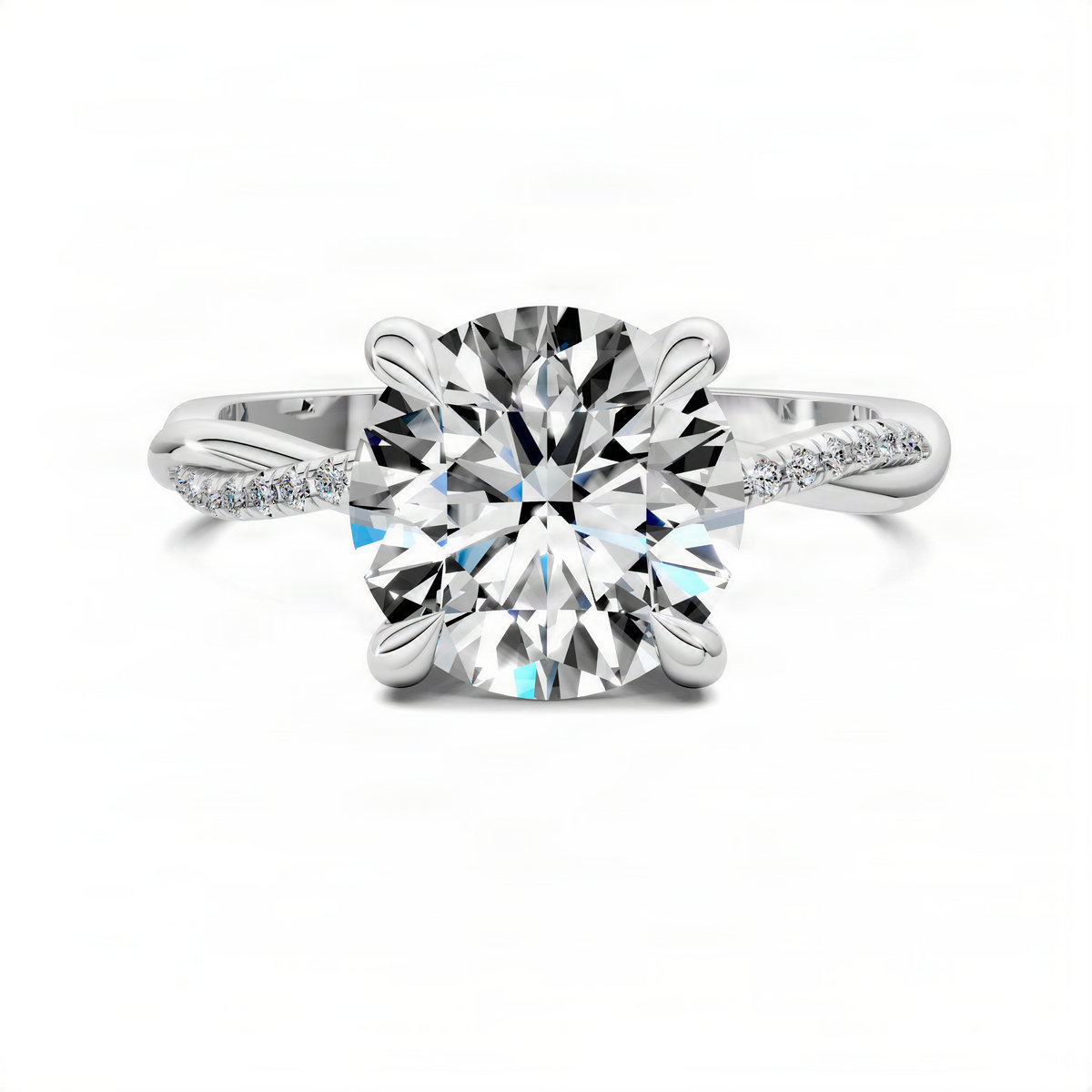 Twisted pavé ring with round center stone