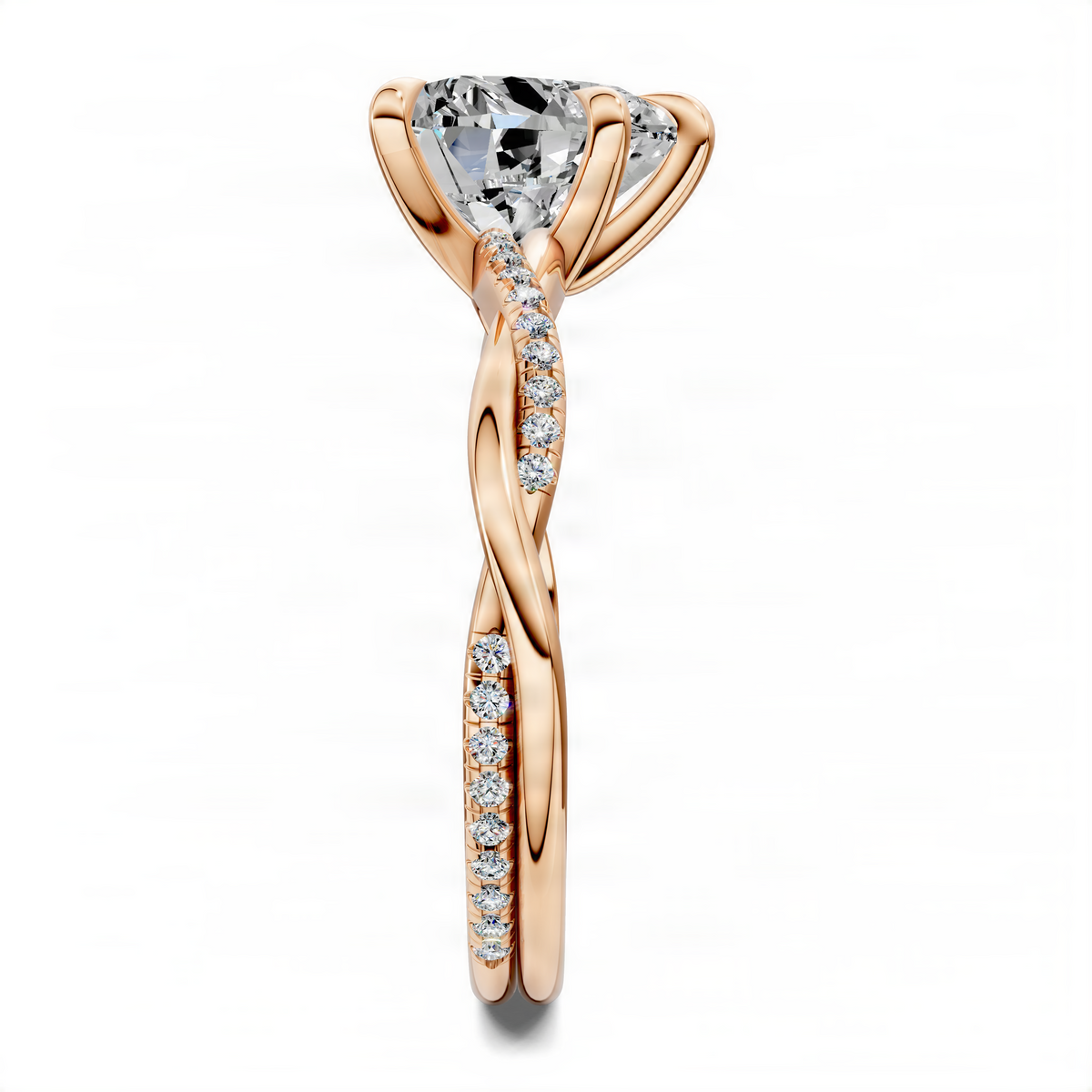Opes heart scalloped twisted pavé ring with pear-cut center stone in rose gold