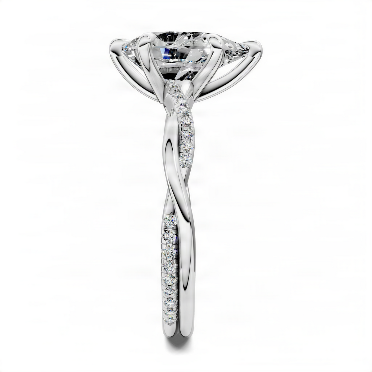 Pear-cut pavé twisted ring, side view