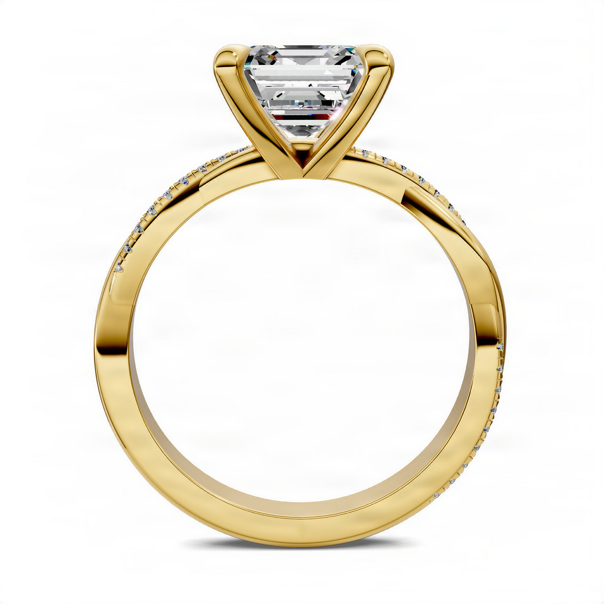 Opes Asscher-cut pavé ring in yellow gold with twisted setting