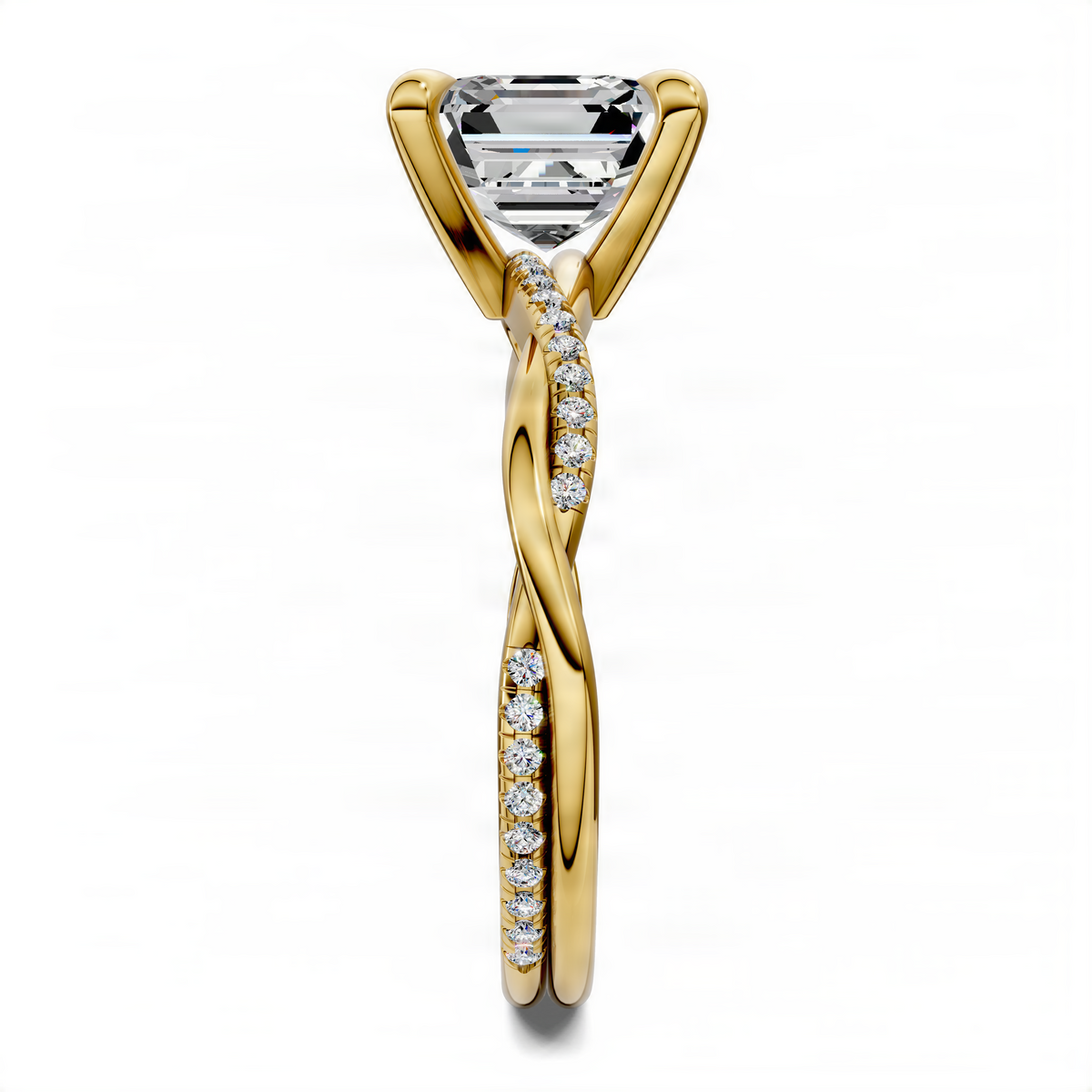 Opes Asscher-cut twisted pavé ring in yellow gold with square center stone