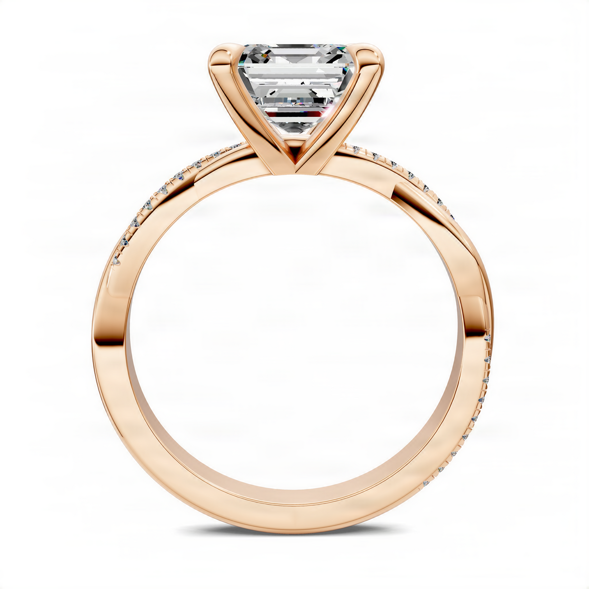 Opes Asscher scalloped twisted pavé ring in rose gold with asscher-cut center stone