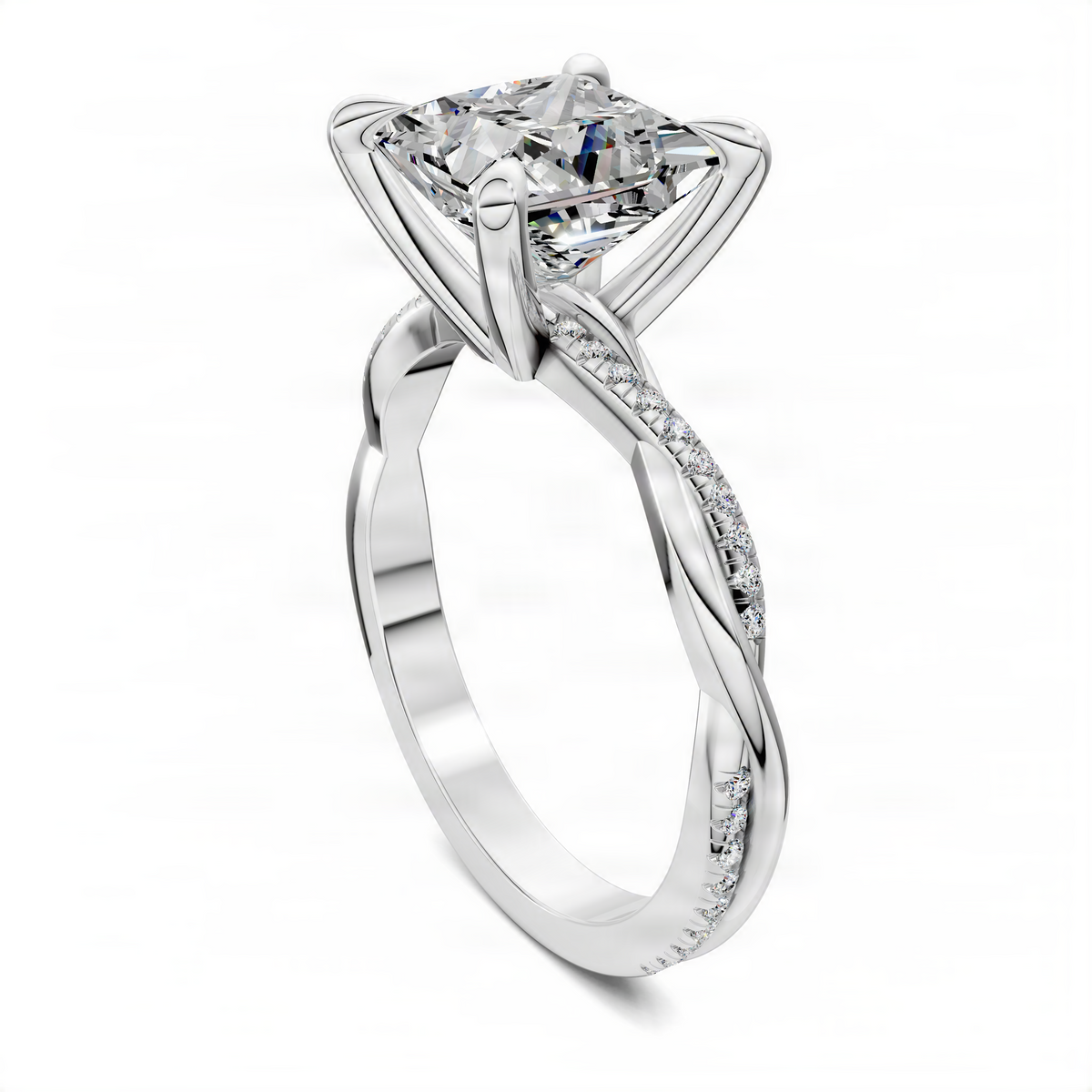 Opes Princess scalloped twisted pavé ring with princess-cut center stone