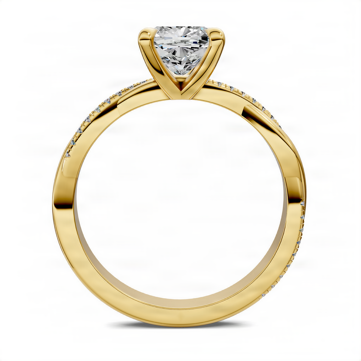 Yellow gold pavé ring with raised clear center stone