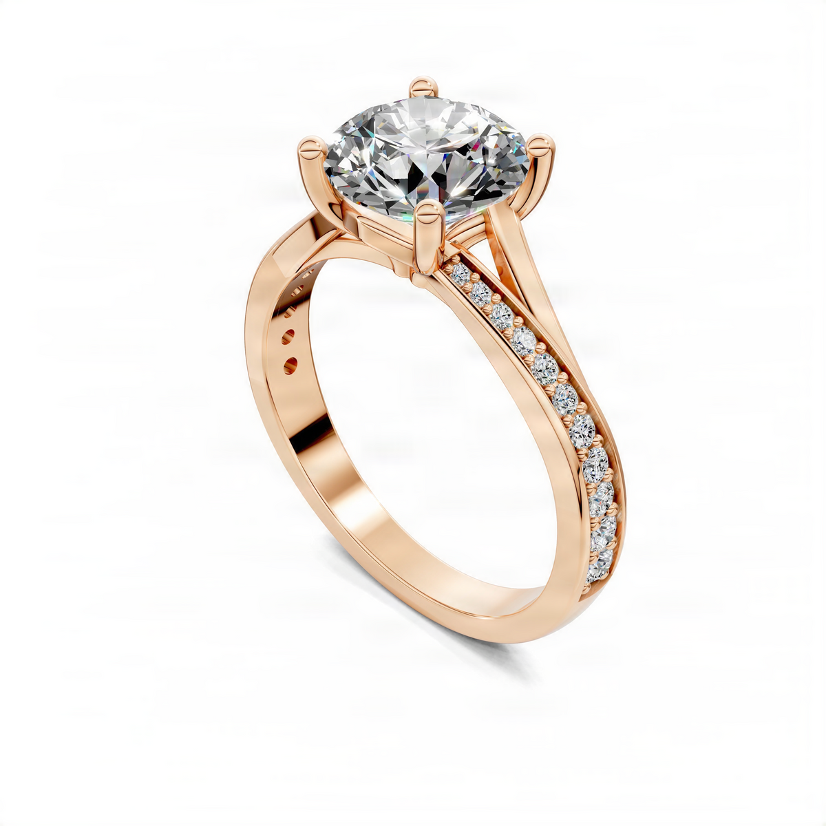 Opes split shank pave engagement ring in rose gold with oval center stone