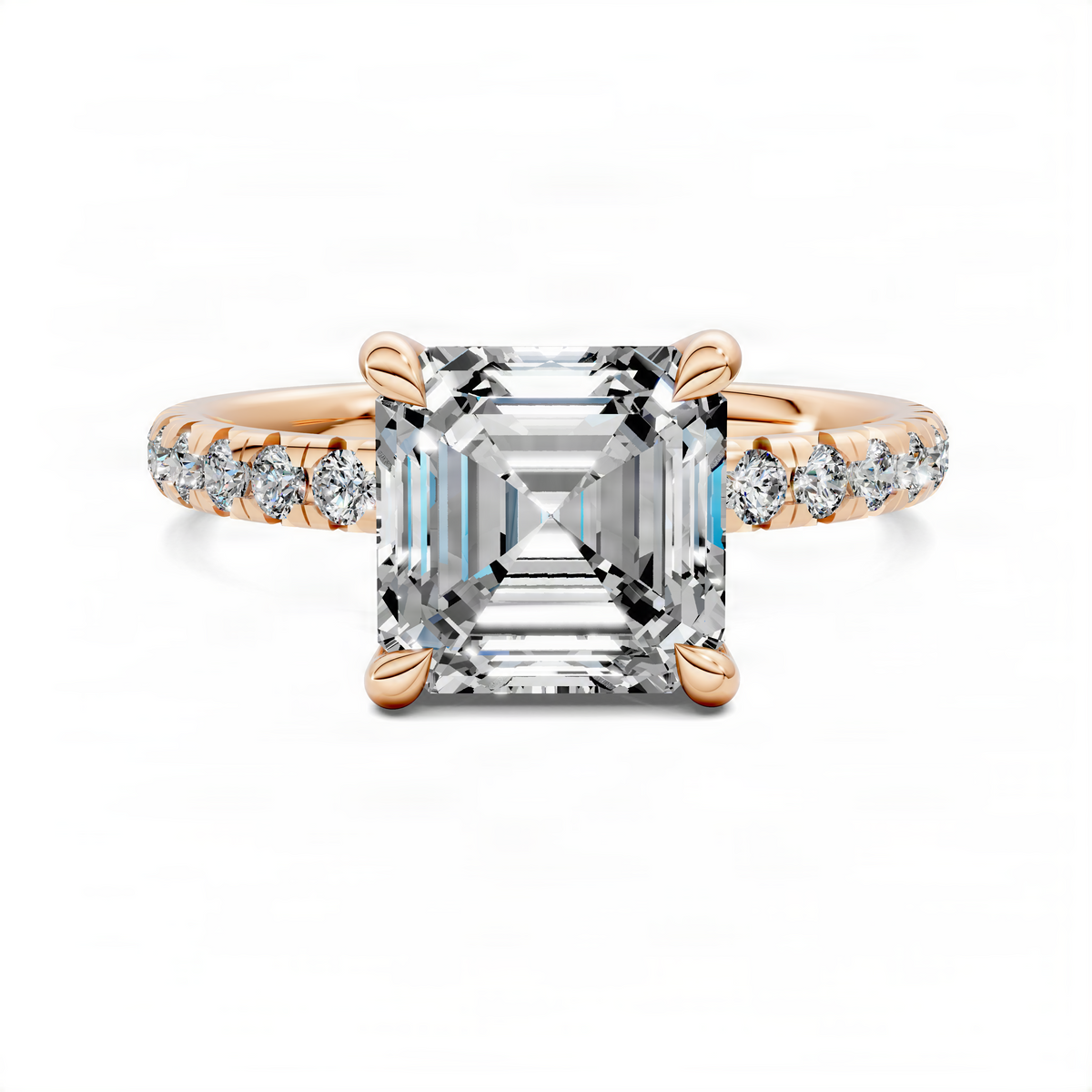 Opes Asscher scalloped pavé ring in yellow gold with large Asscher-cut center stone